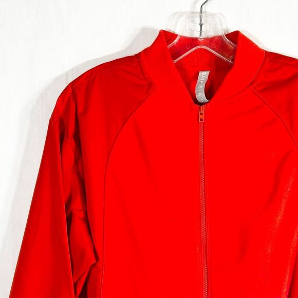 Athleta Medium Jacket Fleece Bomber Windbreaker Vibrant‎ Orange Full Zip 753 - Picture 3 of 11